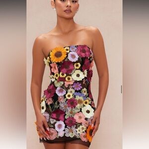 Fashion Nova Mellie Floral Embroidered Mini Dress - Black/combo